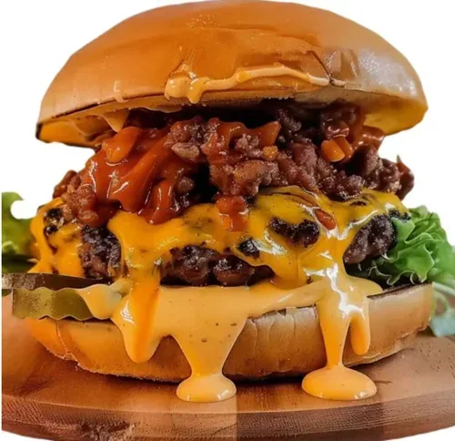 Wild West Calling — Freshly ground beef patty served with lettuce, tomato, cheese and crispy fried onions